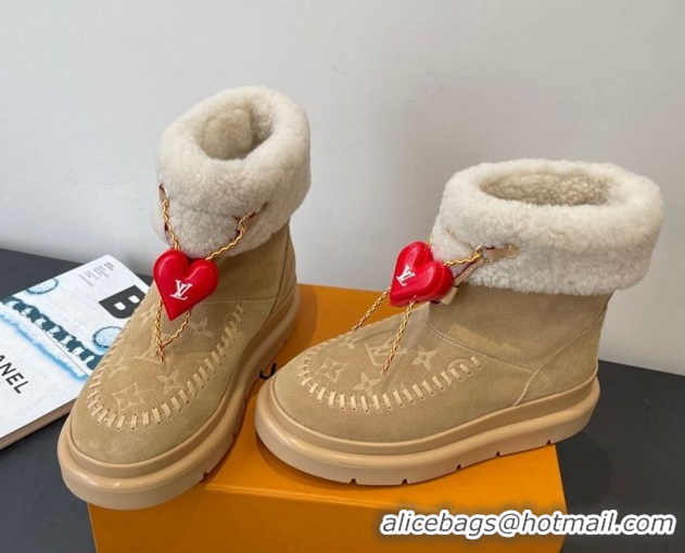 Luxury Discount Louis Vuitton Cortina Platform Ankle Boots in Suede and Wool Beige 1AIUEY 1219065