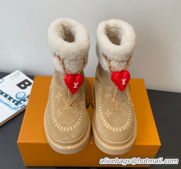 Luxury Discount Louis Vuitton Cortina Platform Ankle Boots in Suede and Wool Beige 1AIUEY 1219065