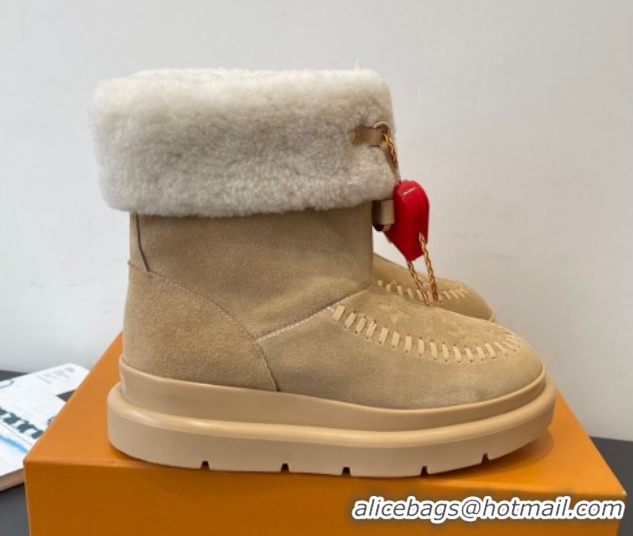 Luxury Discount Louis Vuitton Cortina Platform Ankle Boots in Suede and Wool Beige 1AIUEY 1219065