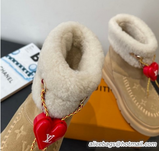 Luxury Discount Louis Vuitton Cortina Platform Ankle Boots in Suede and Wool Beige 1AIUEY 1219065