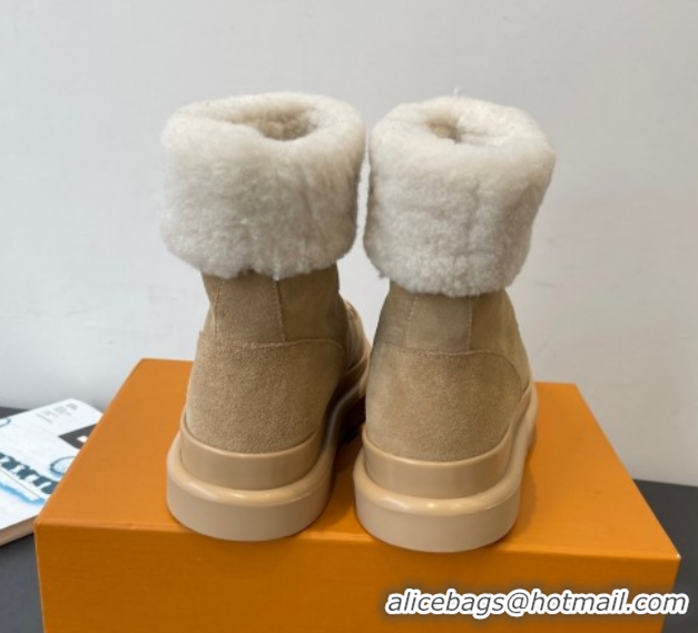 Luxury Discount Louis Vuitton Cortina Platform Ankle Boots in Suede and Wool Beige 1AIUEY 1219065