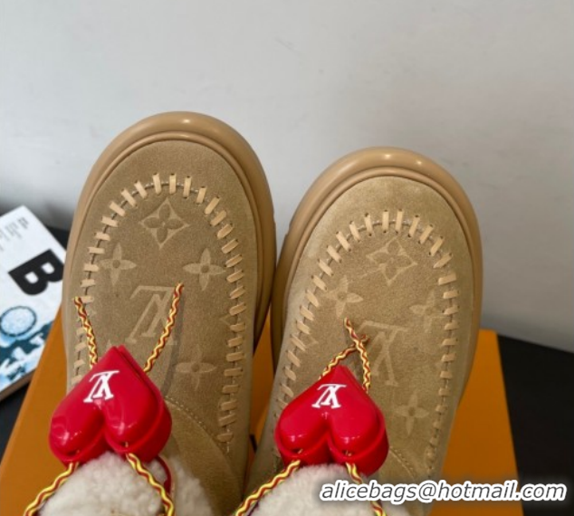 Luxury Discount Louis Vuitton Cortina Platform Ankle Boots in Suede and Wool Beige 1AIUEY 1219065