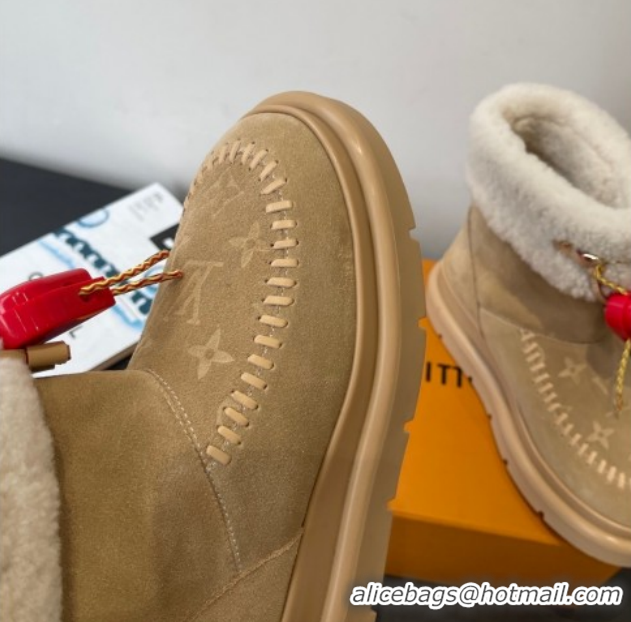 Luxury Discount Louis Vuitton Cortina Platform Ankle Boots in Suede and Wool Beige 1AIUEY 1219065