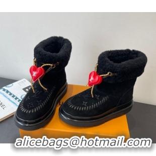 Luxury Cheap Louis Vuitton Cortina Platform Ankle Boots in Suede and Wool Black 1AIUEY 1219066