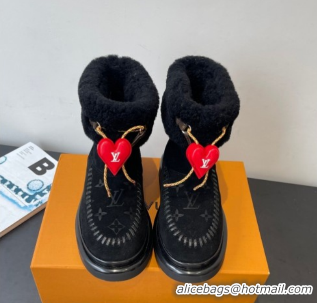 Luxury Cheap Louis Vuitton Cortina Platform Ankle Boots in Suede and Wool Black 1AIUEY 1219066