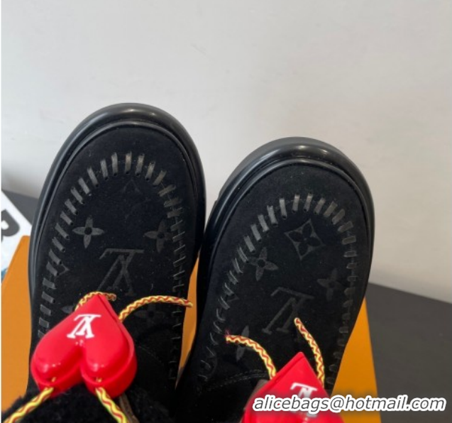 Luxury Cheap Louis Vuitton Cortina Platform Ankle Boots in Suede and Wool Black 1AIUEY 1219066