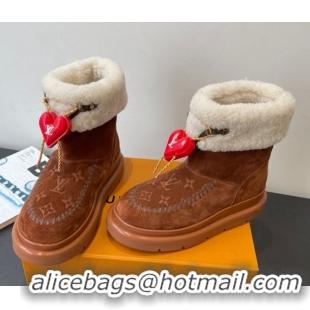 Good Quality Louis Vuitton Cortina Platform Ankle Boots in Suede and Wool Brown 1AIUEY 1219067