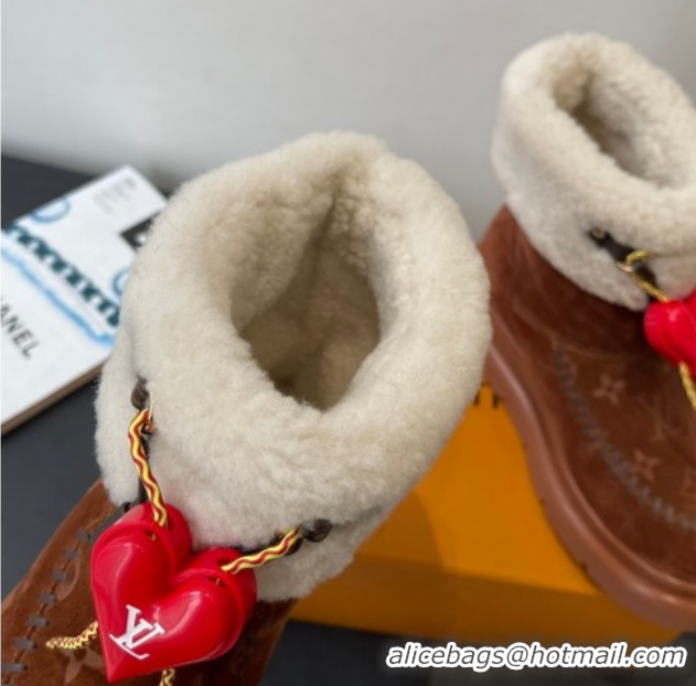 Good Quality Louis Vuitton Cortina Platform Ankle Boots in Suede and Wool Brown 1AIUEY 1219067
