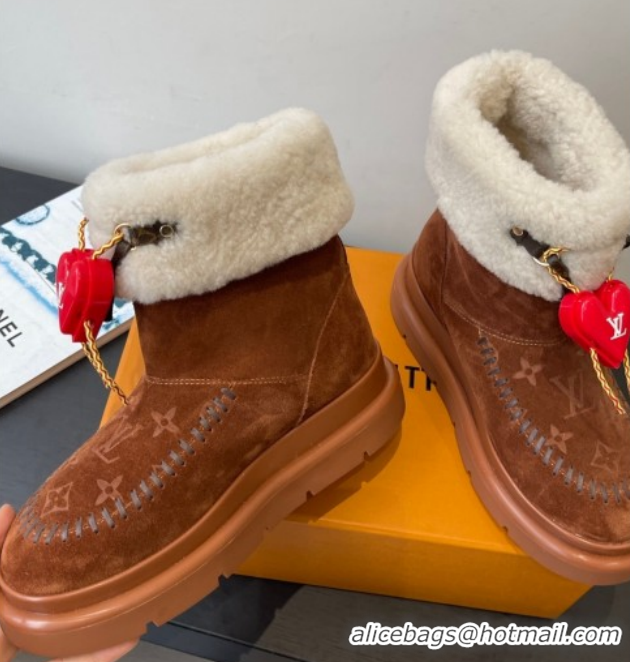 Good Quality Louis Vuitton Cortina Platform Ankle Boots in Suede and Wool Brown 1AIUEY 1219067