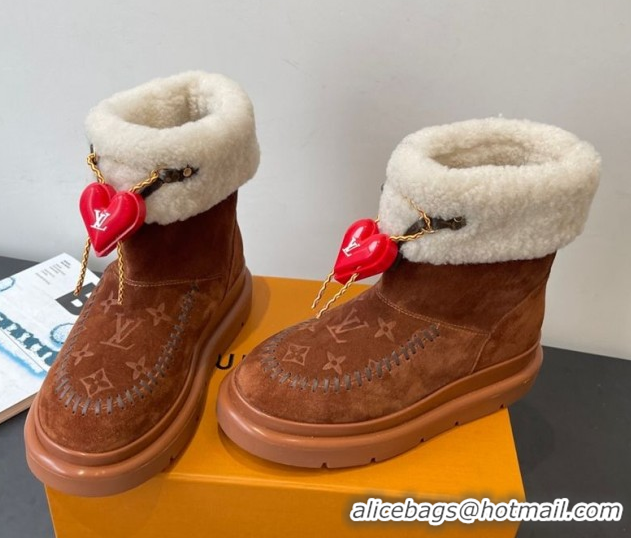 Good Quality Louis Vuitton Cortina Platform Ankle Boots in Suede and Wool Brown 1AIUEY 1219067
