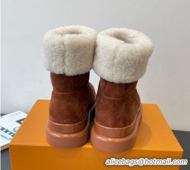 Good Quality Louis Vuitton Cortina Platform Ankle Boots in Suede and Wool Brown 1AIUEY 1219067