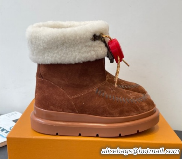 Good Quality Louis Vuitton Cortina Platform Ankle Boots in Suede and Wool Brown 1AIUEY 1219067