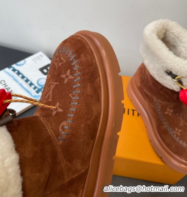 Good Quality Louis Vuitton Cortina Platform Ankle Boots in Suede and Wool Brown 1AIUEY 1219067