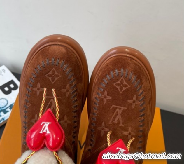 Good Quality Louis Vuitton Cortina Platform Ankle Boots in Suede and Wool Brown 1AIUEY 1219067