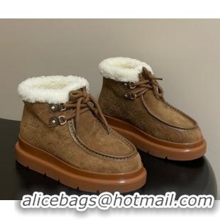 Top Grade Louis Vuitton Cortina Platform Low Boots 5cm in Suede and Wool Brown 1AIUFW 1219070