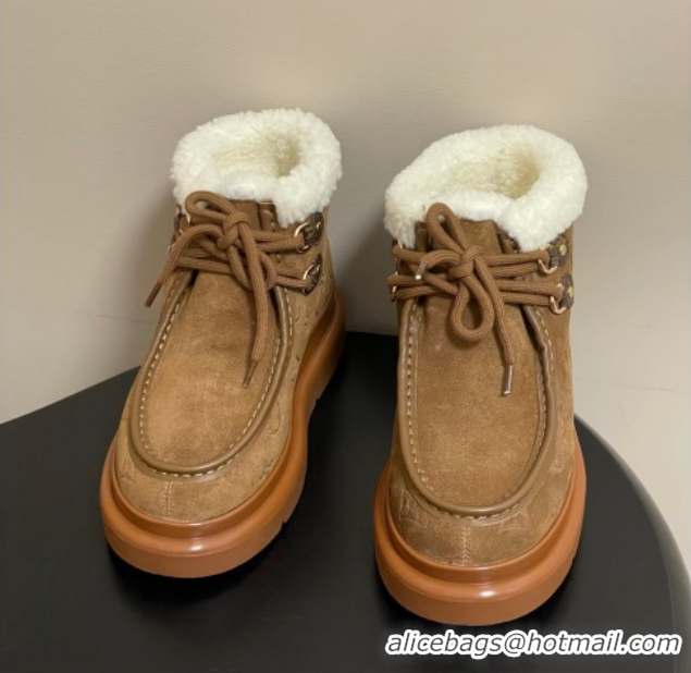 Top Grade Louis Vuitton Cortina Platform Low Boots 5cm in Suede and Wool Brown 1AIUFW 1219070