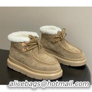 Durable Louis Vuitton Cortina Platform Low Boots 5cm in Suede and Wool Beige 1AIUFW 1219069