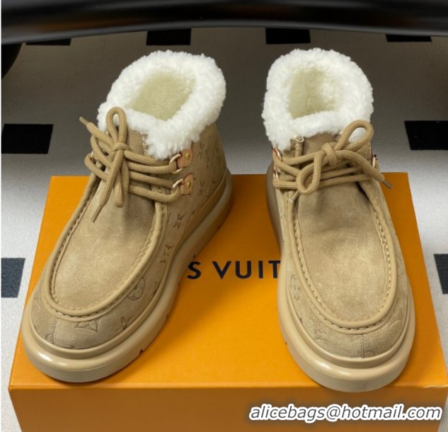 Durable Louis Vuitton Cortina Platform Low Boots 5cm in Suede and Wool Beige 1AIUFW 1219069