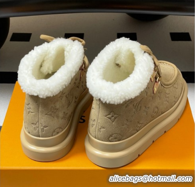 Durable Louis Vuitton Cortina Platform Low Boots 5cm in Suede and Wool Beige 1AIUFW 1219069