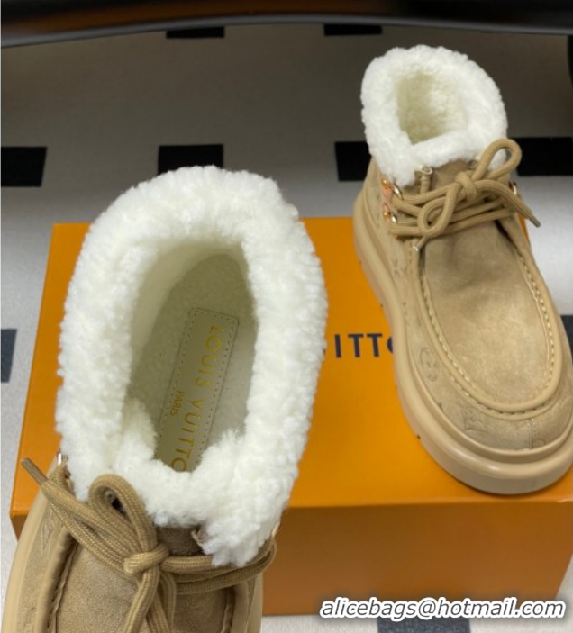 Durable Louis Vuitton Cortina Platform Low Boots 5cm in Suede and Wool Beige 1AIUFW 1219069