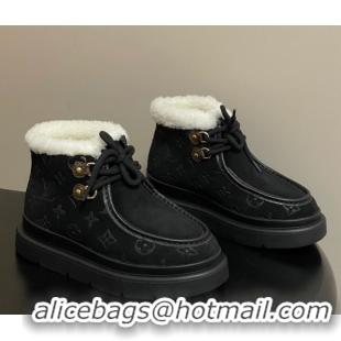 Good Looking Louis Vuitton Cortina Platform Low Boots 5cm in Suede and Wool Black 1AIUFW 1219068