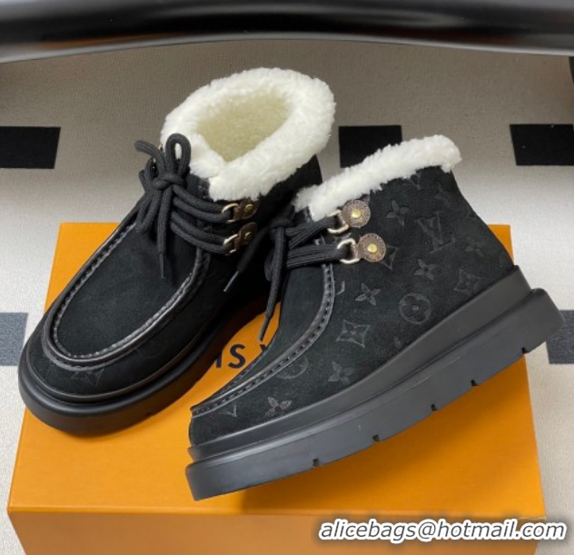 Good Looking Louis Vuitton Cortina Platform Low Boots 5cm in Suede and Wool Black 1AIUFW 1219068