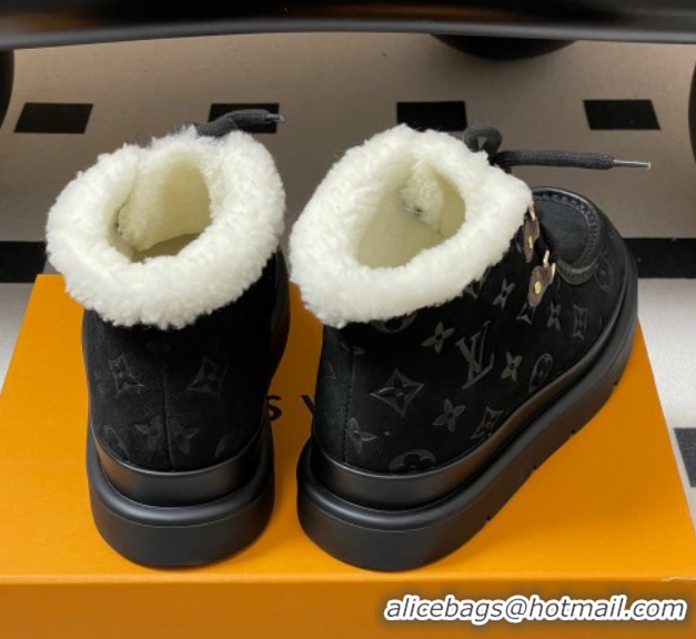 Good Looking Louis Vuitton Cortina Platform Low Boots 5cm in Suede and Wool Black 1AIUFW 1219068