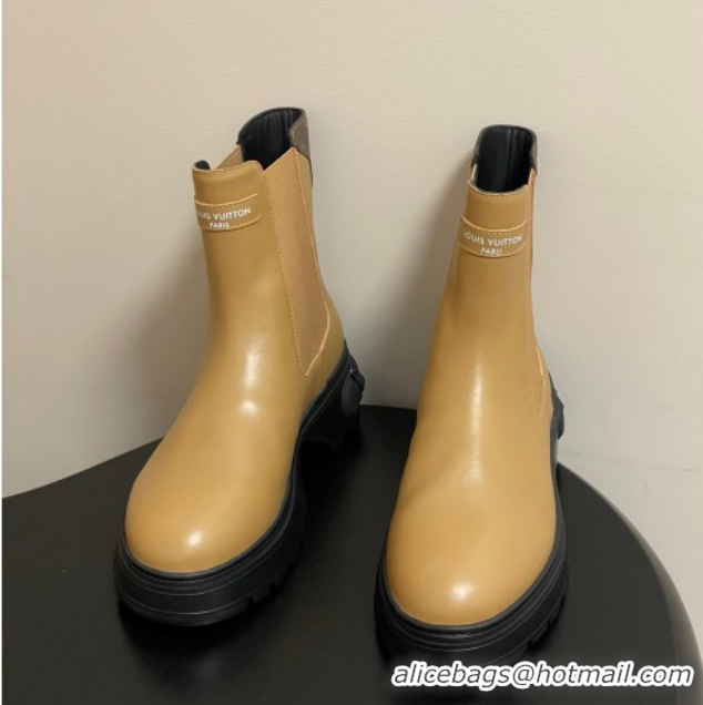 Stylish Louis Vuitton LV Squad Chelsea Ankle Boots 5cm in Calf Leather Beige 1AICWP 1219072