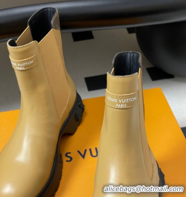 Stylish Louis Vuitton LV Squad Chelsea Ankle Boots 5cm in Calf Leather Beige 1AICWP 1219072
