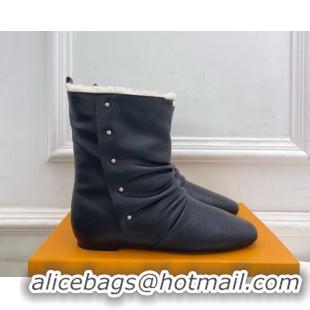 Classic Hot Louis Vuitton Nomad Flat Ankle Boots with Studs in Calf Leather Black 1AISDM 1219073