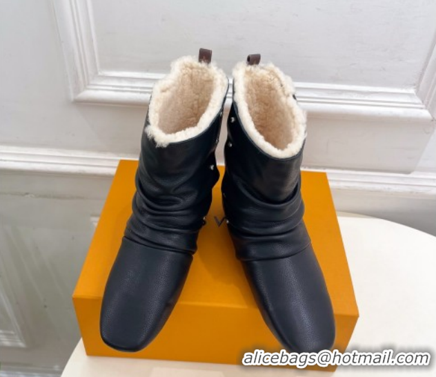 Classic Hot Louis Vuitton Nomad Flat Ankle Boots with Studs in Calf Leather Black 1AISDM 1219073