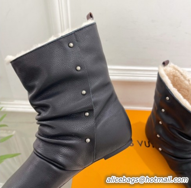 Classic Hot Louis Vuitton Nomad Flat Ankle Boots with Studs in Calf Leather Black 1AISDM 1219073