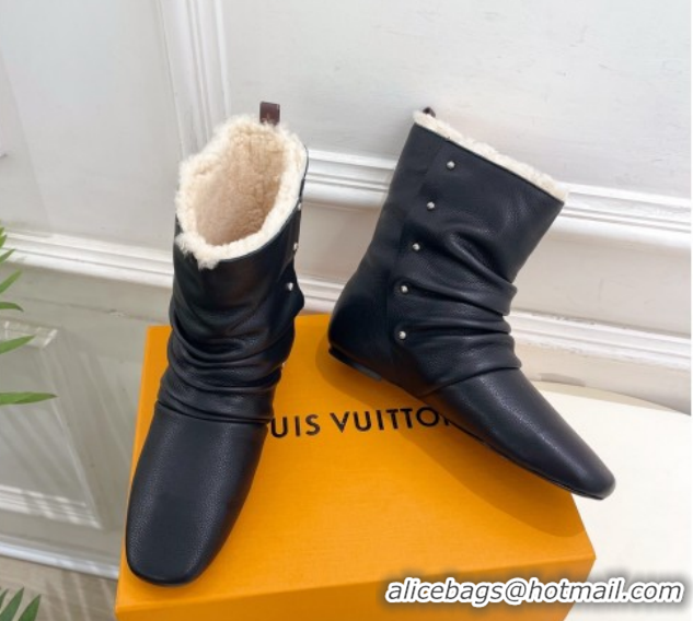 Classic Hot Louis Vuitton Nomad Flat Ankle Boots with Studs in Calf Leather Black 1AISDM 1219073