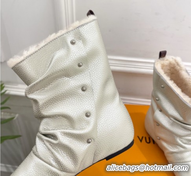 Grade Quality Louis Vuitton Nomad Flat Ankle Boots with Studs in Calf Leather Pale Gold 1AISDM 1219074