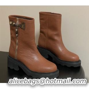 Good Product Louis Vuitton LV Beaubourg Ankle Boots with Strap in Calf Leather Brown 1AIDD8 1219076