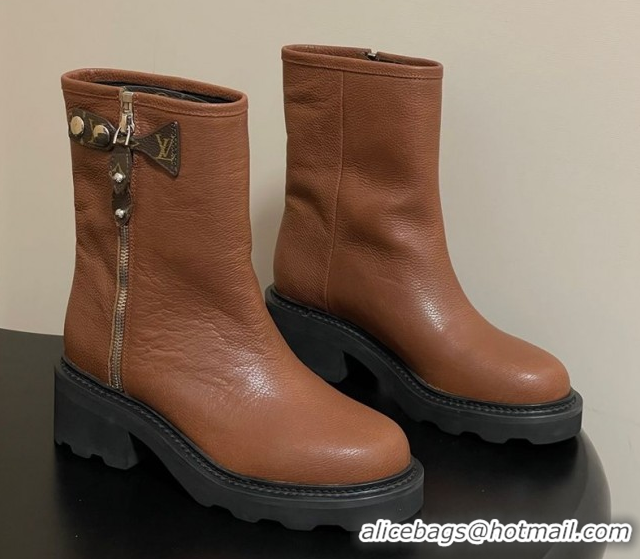 Good Product Louis Vuitton LV Beaubourg Ankle Boots with Strap in Calf Leather Brown 1AIDD8 1219076