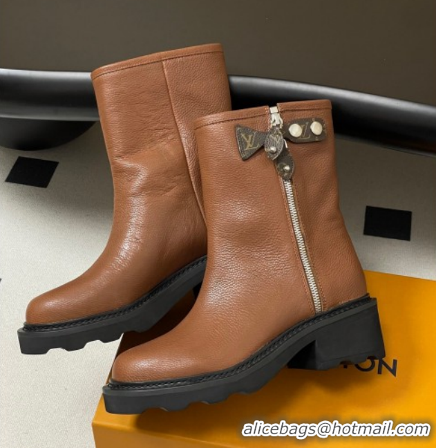 Good Product Louis Vuitton LV Beaubourg Ankle Boots with Strap in Calf Leather Brown 1AIDD8 1219076