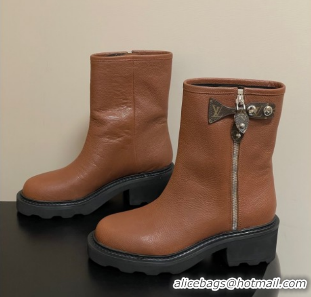 Good Product Louis Vuitton LV Beaubourg Ankle Boots with Strap in Calf Leather Brown 1AIDD8 1219076