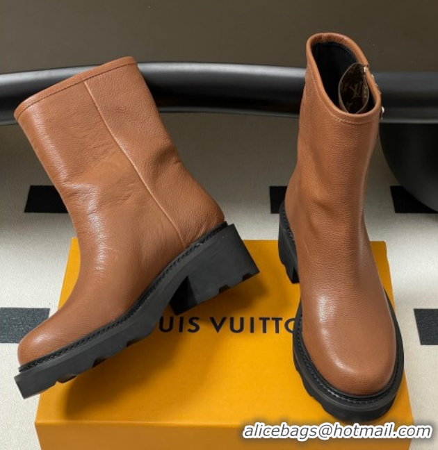 Good Product Louis Vuitton LV Beaubourg Ankle Boots with Strap in Calf Leather Brown 1AIDD8 1219076