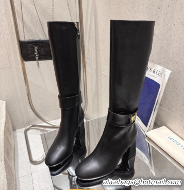 Perfect Louis Vuitton Midtown High Heel Boots 9.5cm in Calfskin Leather Black 1AIUK0 1219077