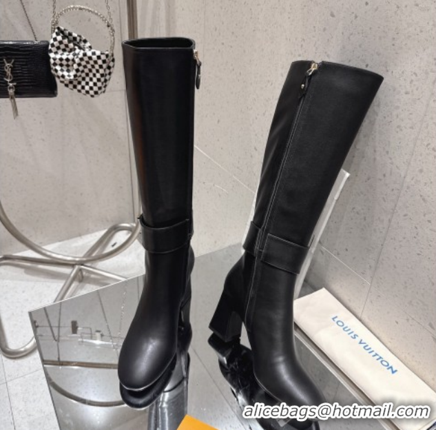 Perfect Louis Vuitton Midtown High Heel Boots 9.5cm in Calfskin Leather Black 1AIUK0 1219077