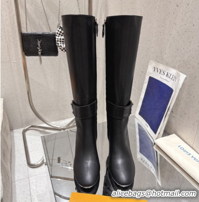 Perfect Louis Vuitton Midtown High Heel Boots 9.5cm in Calfskin Leather Black 1AIUK0 1219077