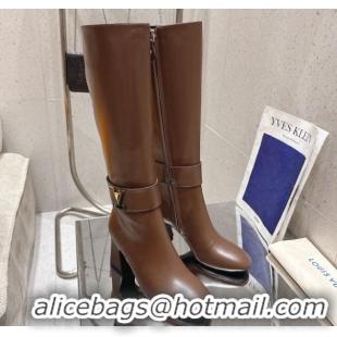 Luxury Louis Vuitton Midtown High Heel Boots 9.5cm in Calfskin Leather Dark Brown 1AIUK0 1219078