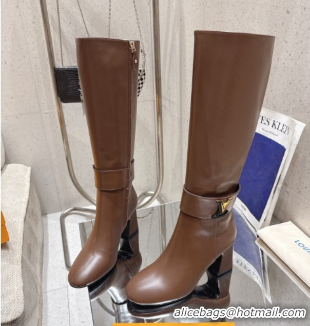 Luxury Louis Vuitton Midtown High Heel Boots 9.5cm in Calfskin Leather Dark Brown 1AIUK0 1219078