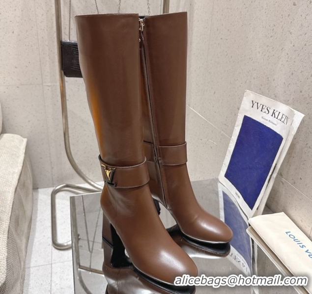 Luxury Louis Vuitton Midtown High Heel Boots 9.5cm in Calfskin Leather Dark Brown 1AIUK0 1219078