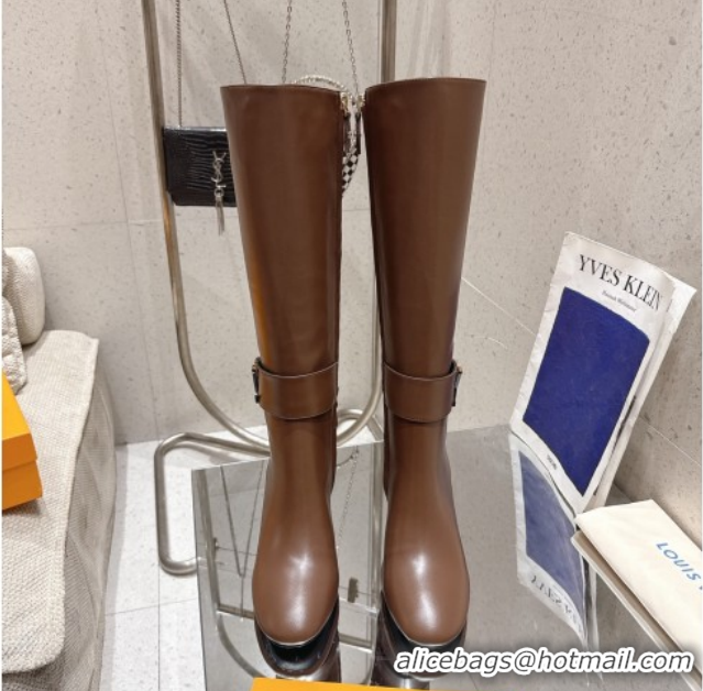 Luxury Louis Vuitton Midtown High Heel Boots 9.5cm in Calfskin Leather Dark Brown 1AIUK0 1219078
