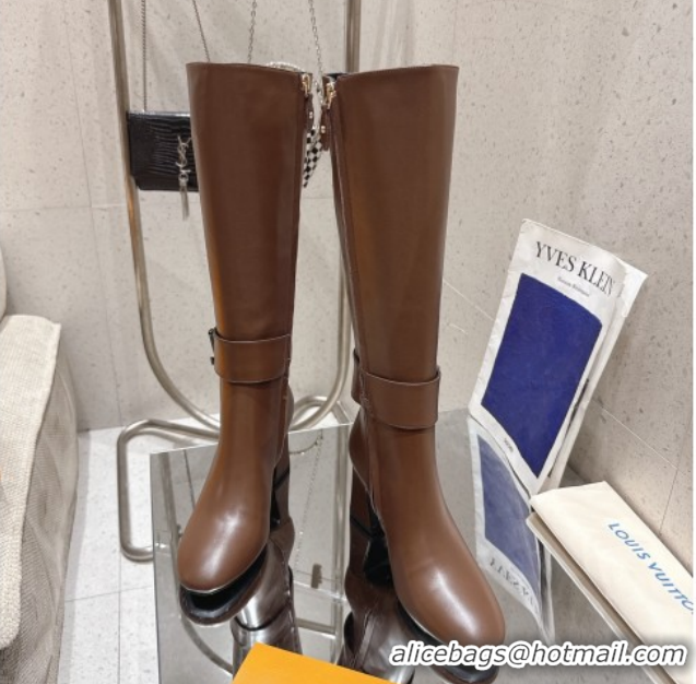 Luxury Louis Vuitton Midtown High Heel Boots 9.5cm in Calfskin Leather Dark Brown 1AIUK0 1219078
