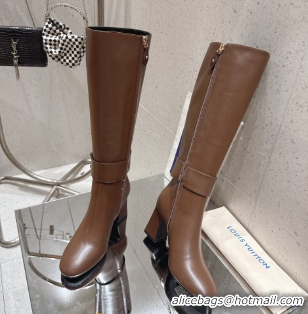 Luxury Louis Vuitton Midtown High Heel Boots 9.5cm in Calfskin Leather Dark Brown 1AIUK0 1219078