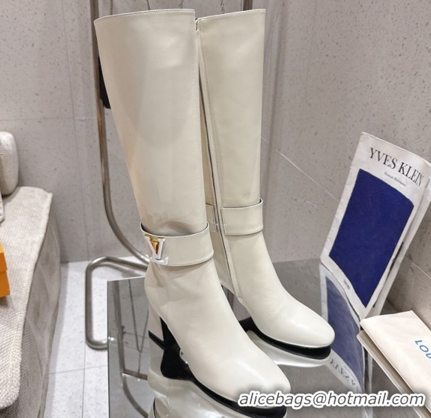 Shop Duplicate Louis Vuitton Midtown High Heel Boots 9.5cm in Calfskin Leather White 1AIUK0 1219079