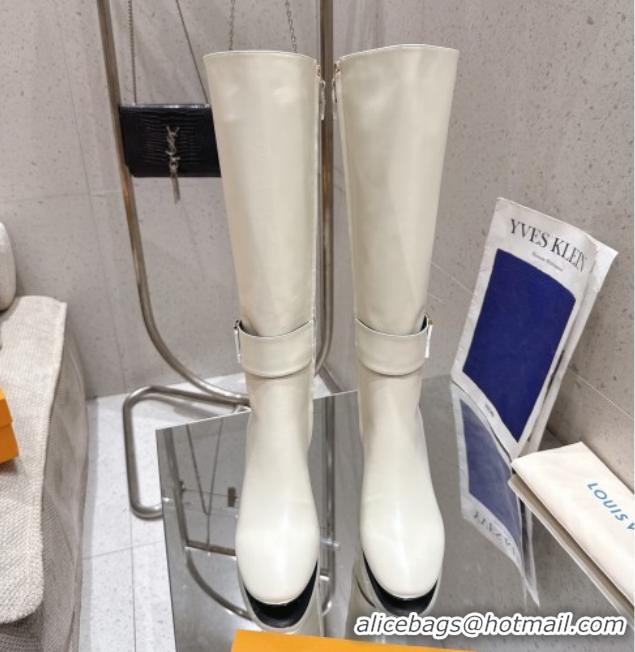 Shop Duplicate Louis Vuitton Midtown High Heel Boots 9.5cm in Calfskin Leather White 1AIUK0 1219079